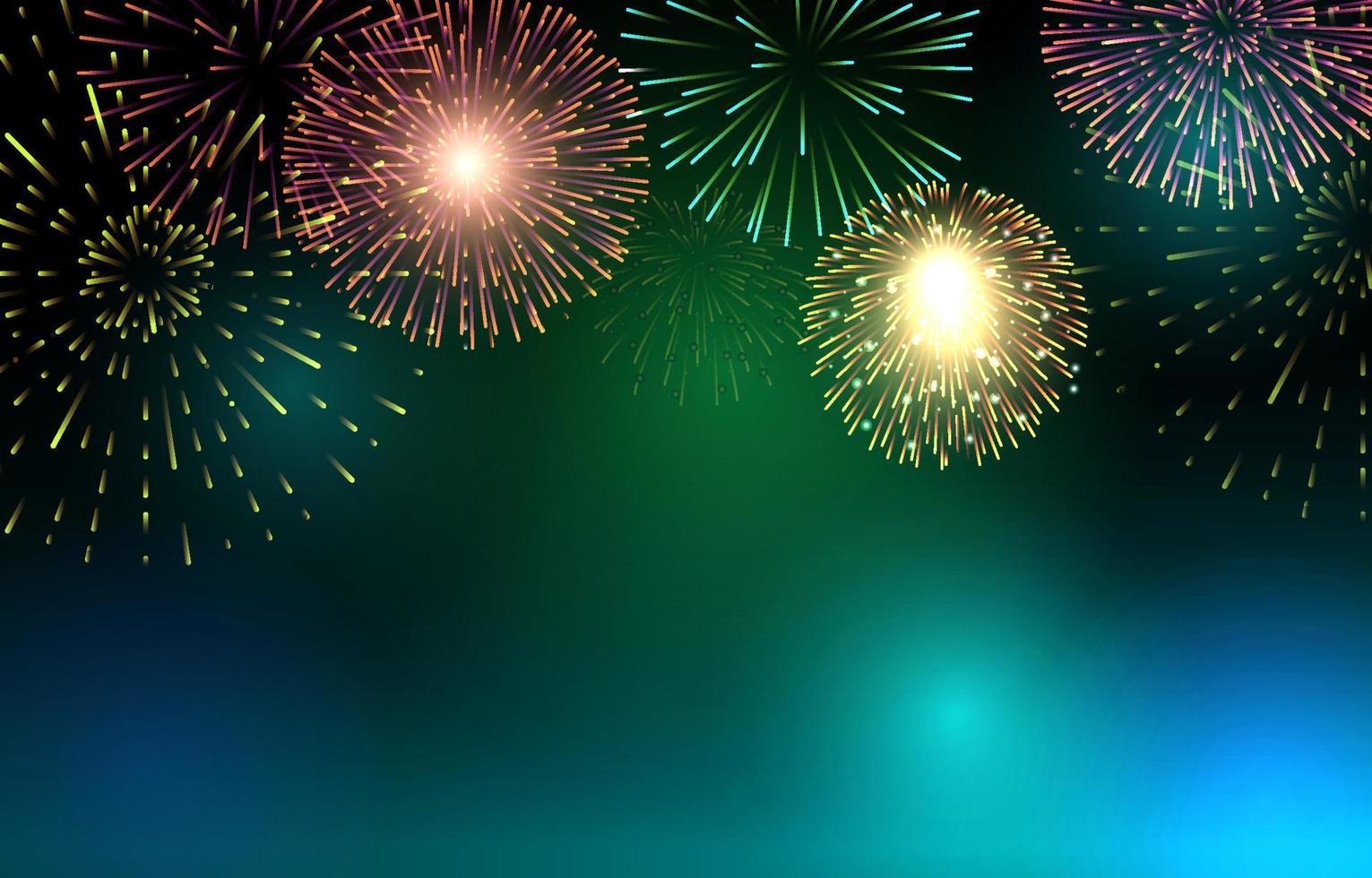 Happy New Year Fireworks Party Bright Night Sky Background vector