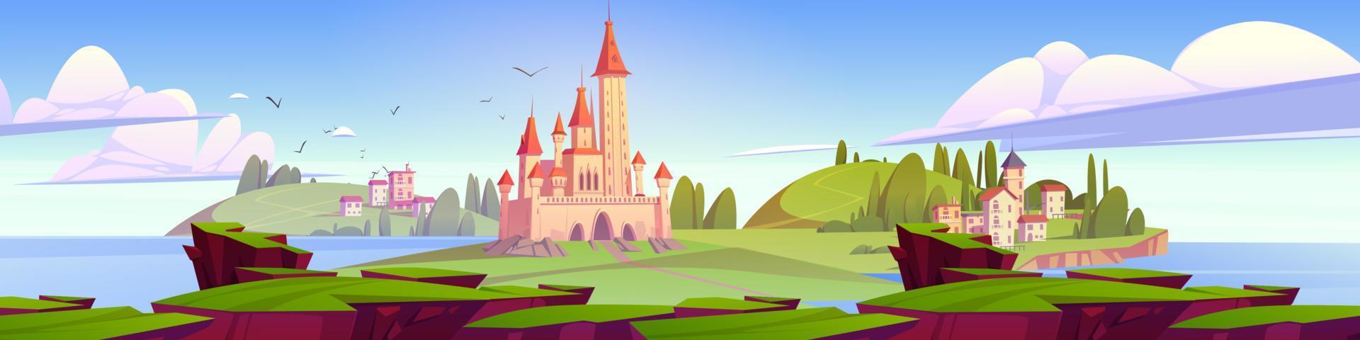 Mediterranean landscape with medieval castle view vector