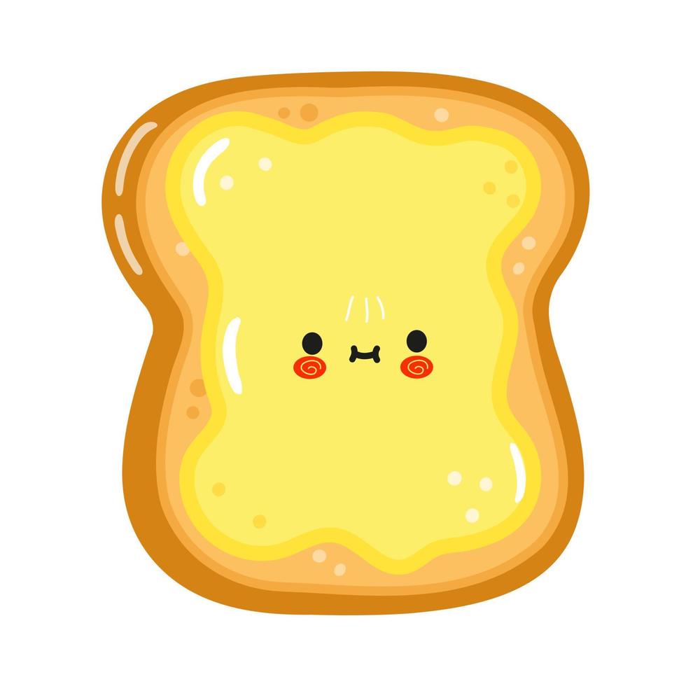 Cute funny sliced toast bread and butter character. Vector hand drawn cartoon kawaii character illustration icon. Isolated on white background. Bread and butter character concept