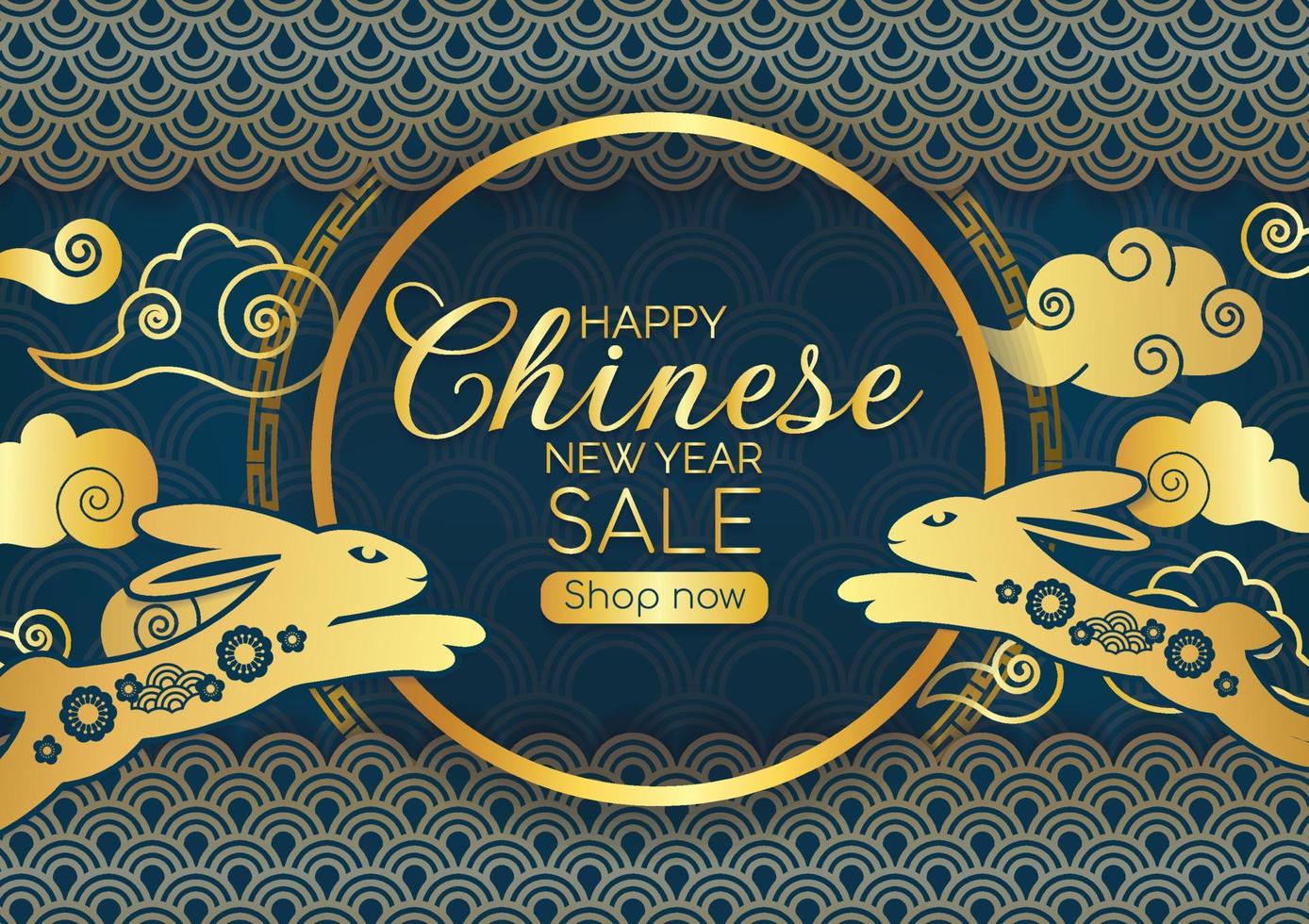 chinese new year rabbit year 2023 blue background vector