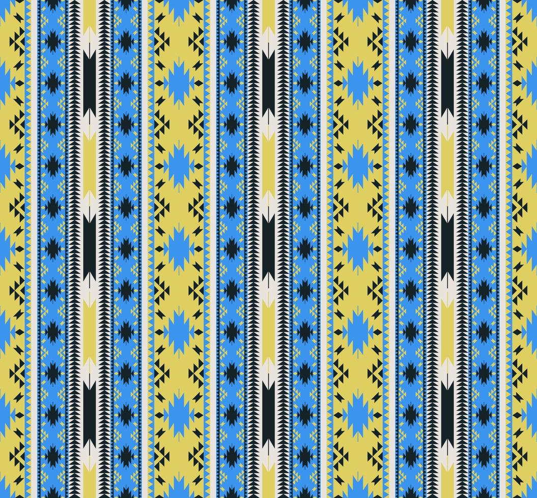Ethnic Navajo seamless pattern. Ethnic yellow-blue modern color southwest stripes seamless pattern. Ethnic boho southwest border stripes use for fabric, home decoration elements, upholstery. vector