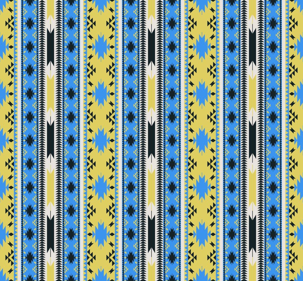 patrón sin costura étnico navajo. étnico amarillo-azul moderno color suroeste rayas patrón sin costuras. Las franjas étnicas boho de la frontera suroeste se utilizan para telas, elementos de decoración del hogar, tapicería. vector