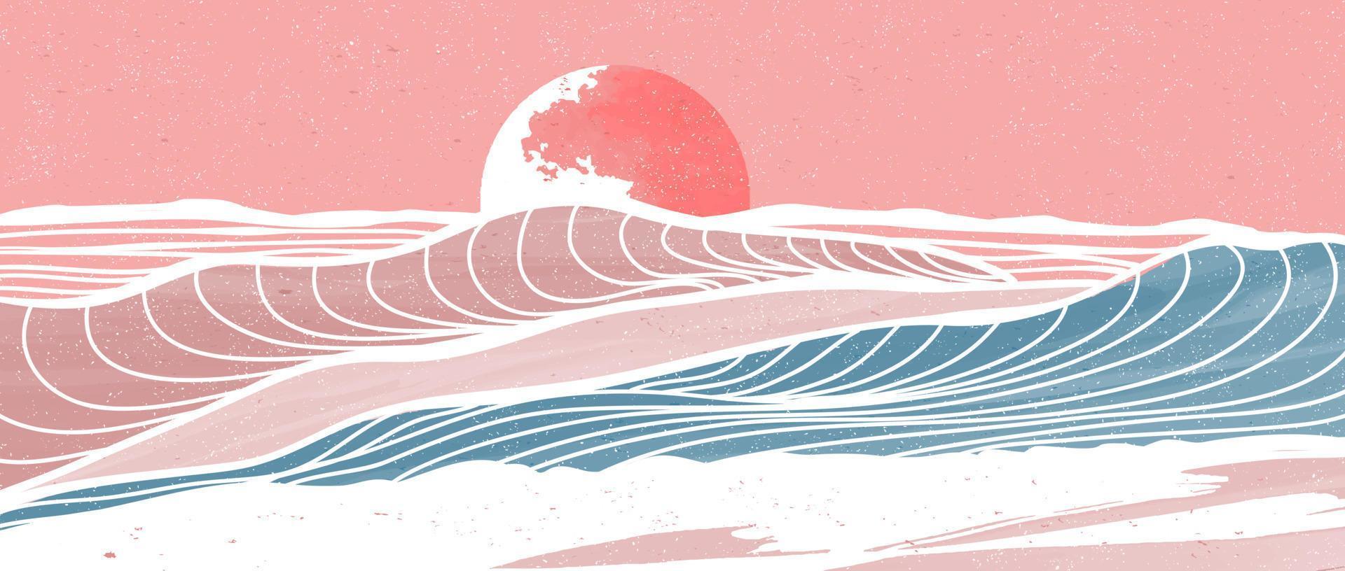 Ocean wave landscape. Creative minimalist modern paint and line art print. Abstract contemporary aesthetic backgrounds landscapes. with Ocean, sea, skyline, wave. vector illustrations