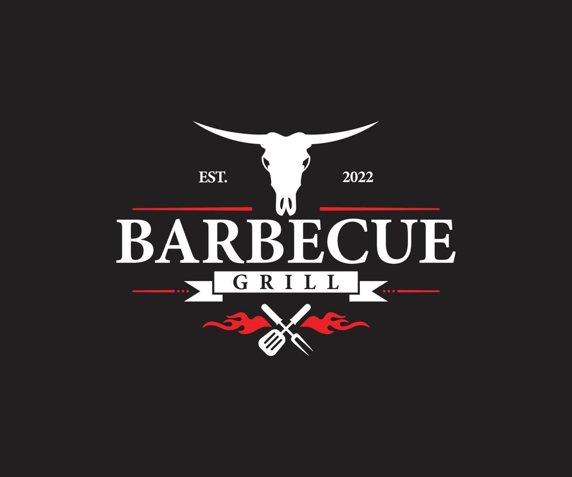Barbecue grill logo. Vintage grill barbeque logo design template vector