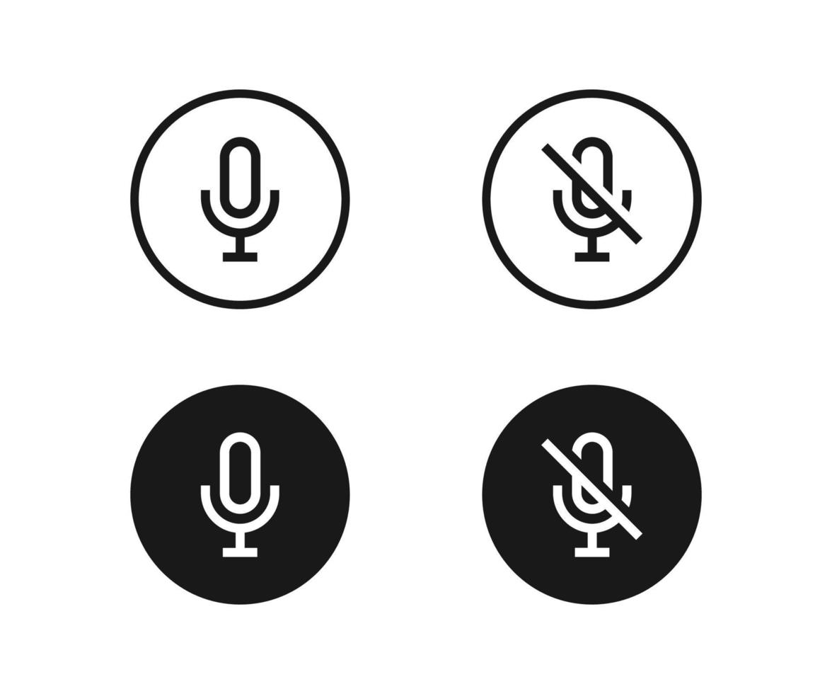 Outline microphone on and crossed out icon. Outline record microphone vector icon set. Outline microphone button disabled. Do not speak