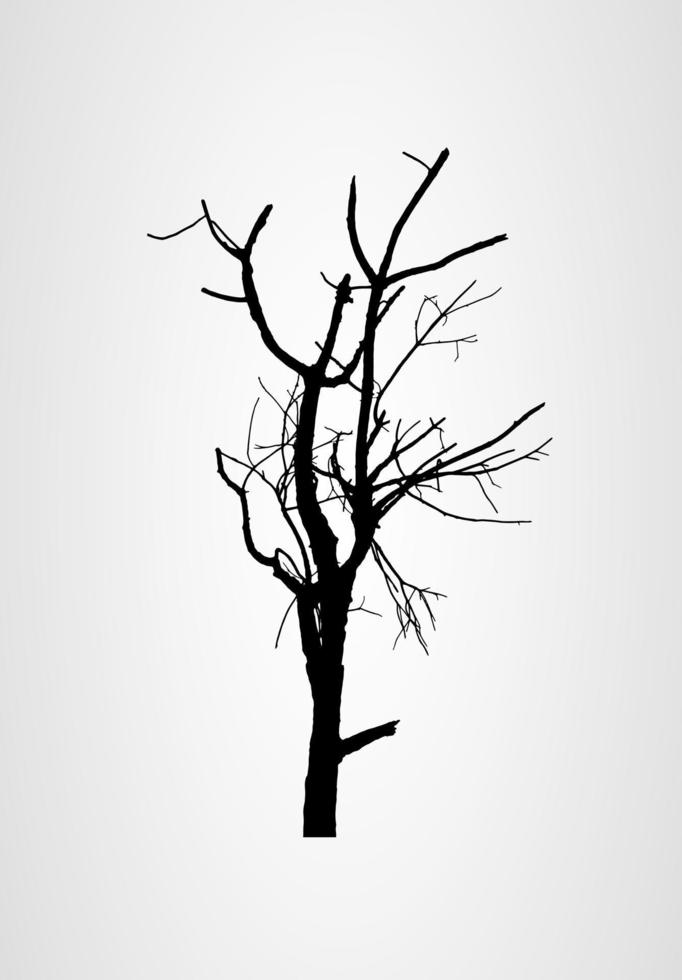 vector black silhouette of dry tree without leafs. Single dead tree on a white background