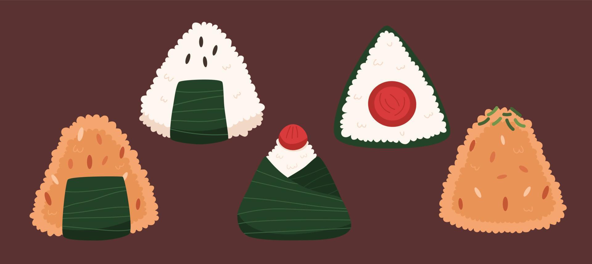 Rice ball onigiri vector set