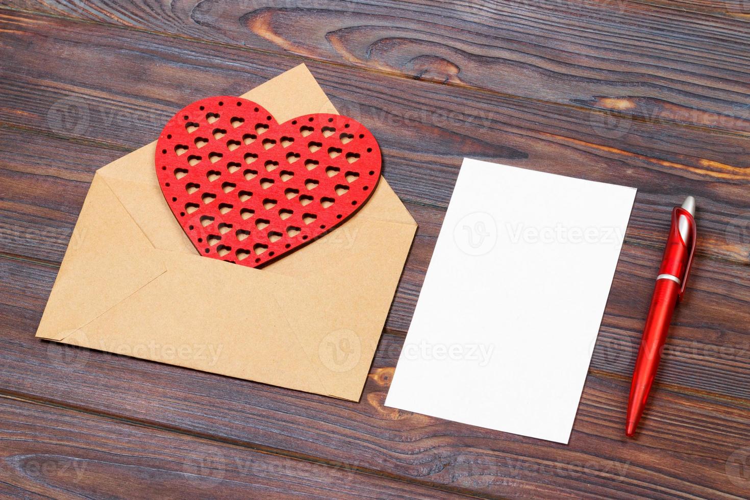 Envelope or letter, red hearts and notes. Valentines Day note with copyspace. Valentine day concept with copyspace photo