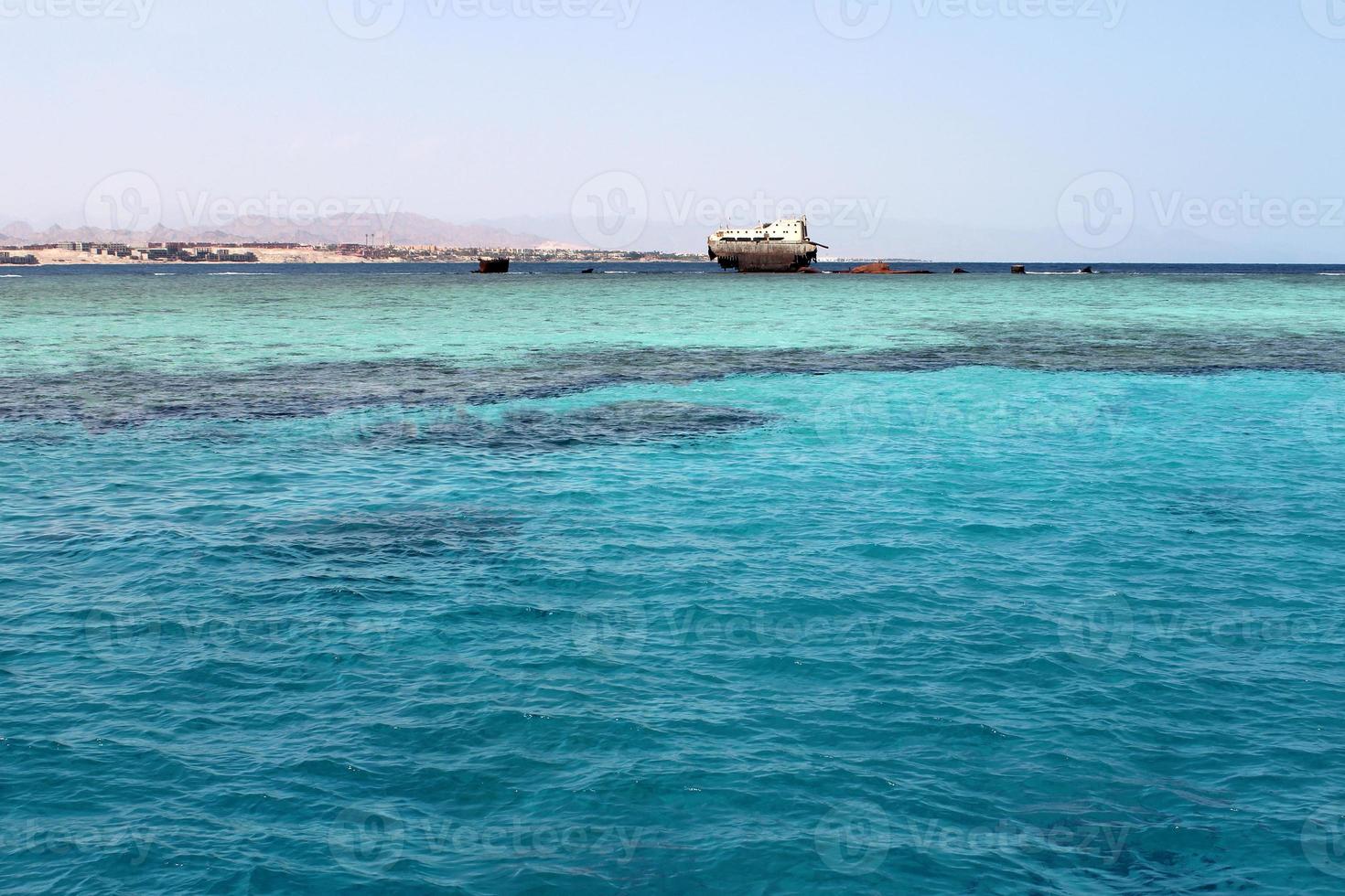 Sunken ship in Red Sea near Sharm el Sheikh, Egypt. old vintage shipwreck photo
