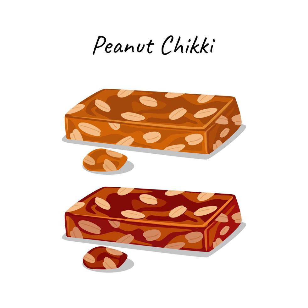 Peanut Chikki Jaggery Sweet Indian Snack Illustration Design Vector, Gazak Chikki Vector