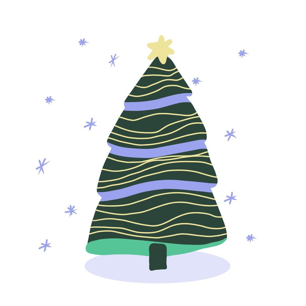 Cute vector Christmas tree. Festive colorful illustration.