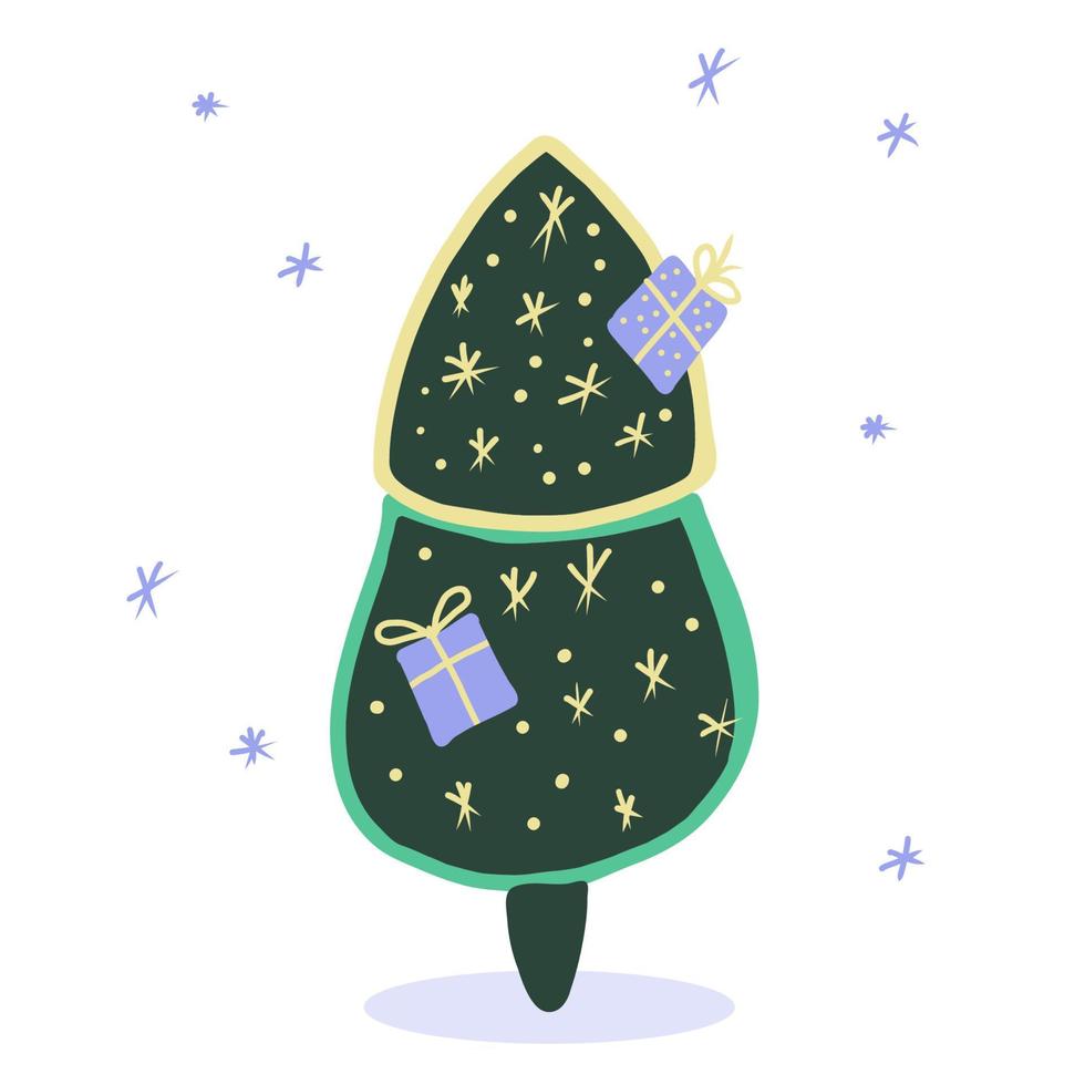 Cute vector Christmas tree. Festive colorful illustration.