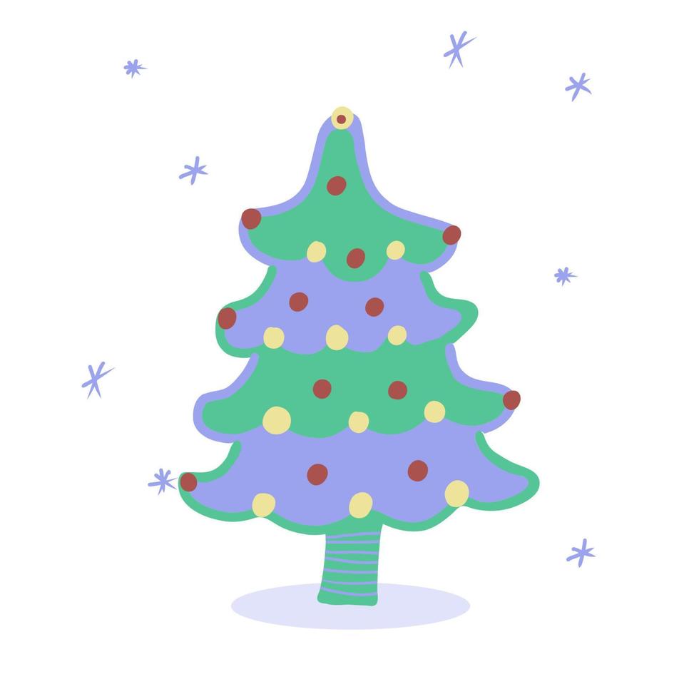Cute vector Christmas tree. Festive colorful illustration.