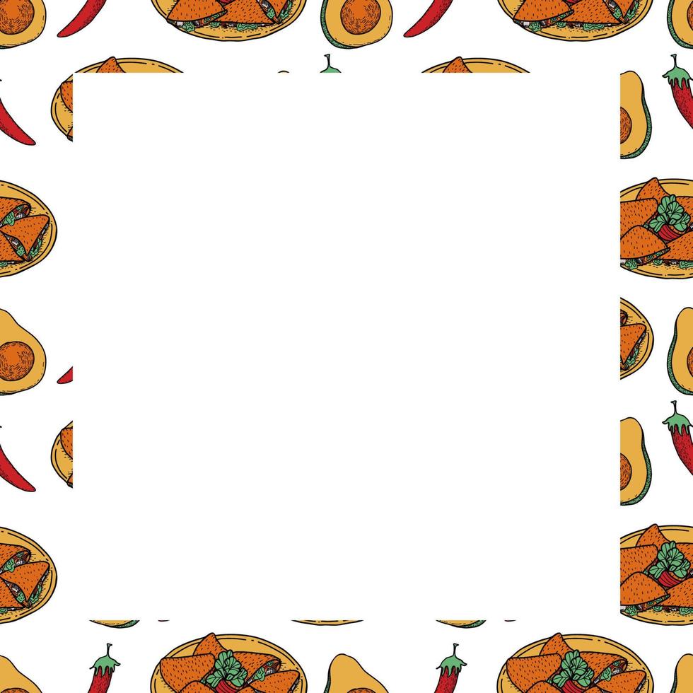 Vector mexican food seamless pattern. Hand drawn colorful illustration.
