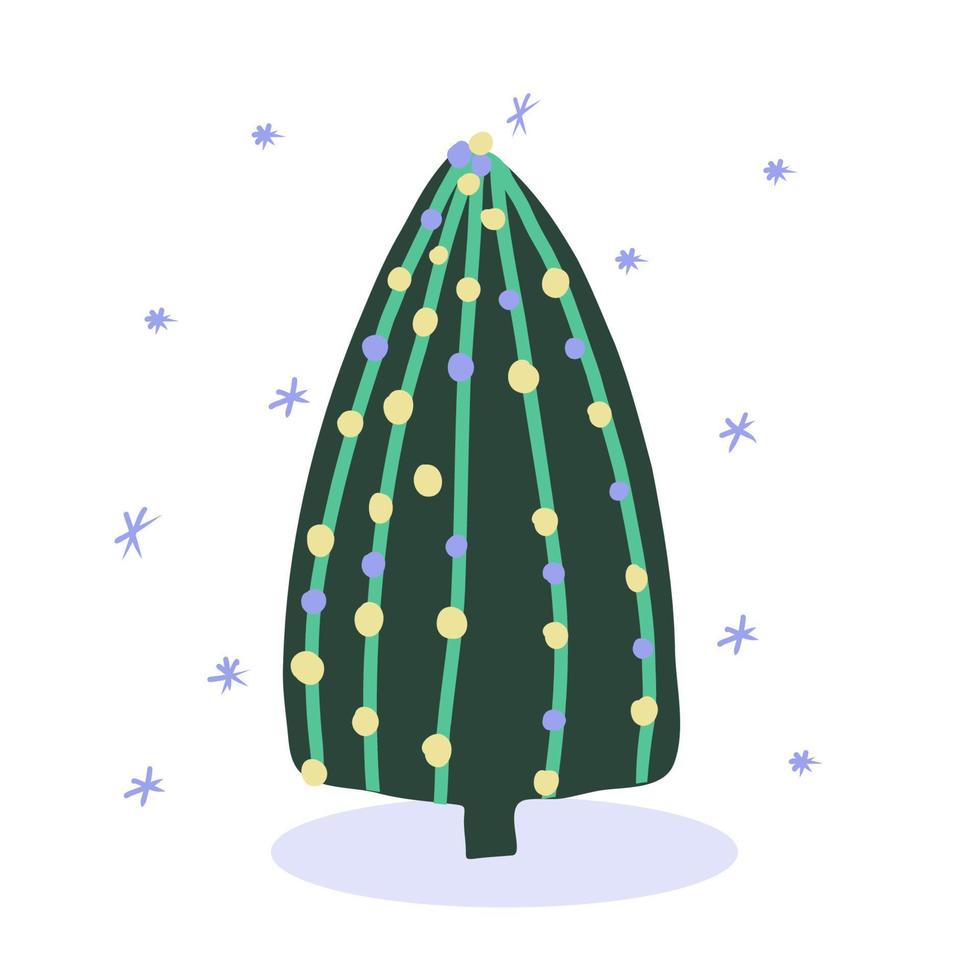 Cute vector Christmas tree. Festive colorful illustration.