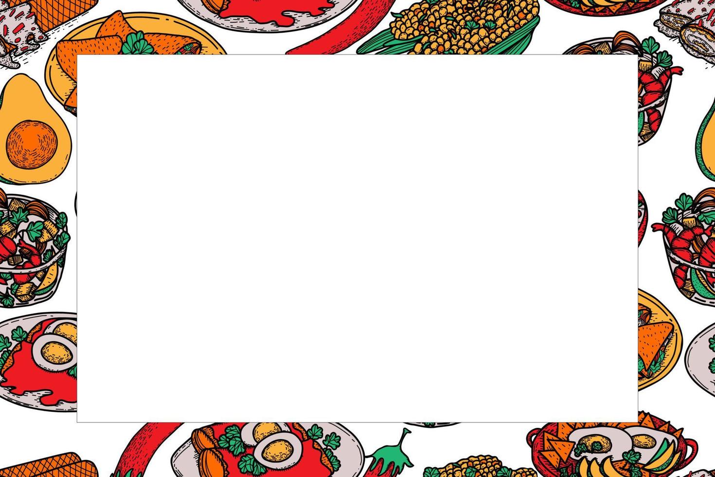 Vector food template, Latin american cuisine frame. Mexican food.