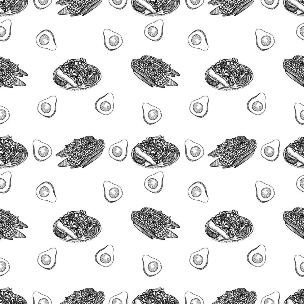 Vector seamless mexican food pattern.