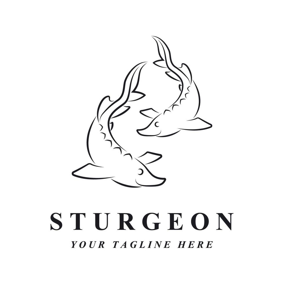 logotipo y vector de esturión con plantilla de eslogan