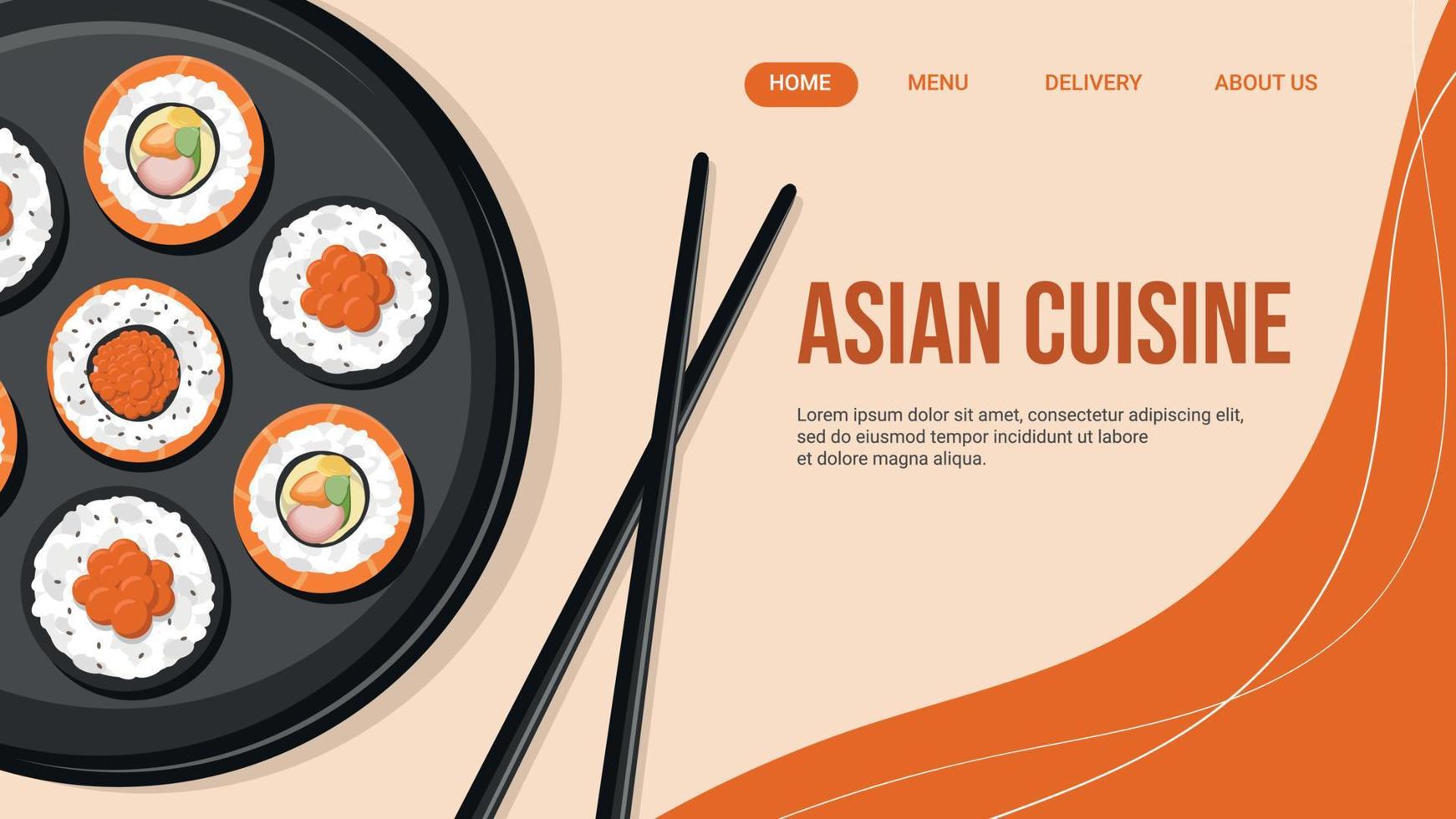 Landing page for Asian food delivery restaurant, sushi and rolls