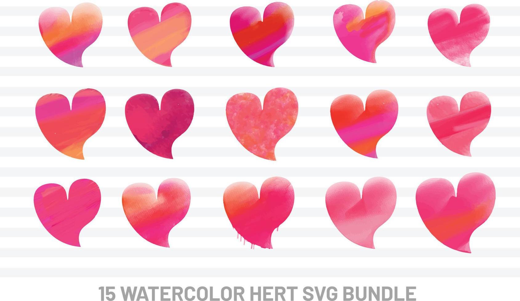 Multicolor watercolor hearts set with hand drawn. Valentines day, wedding, romantic greeting cards design element vector