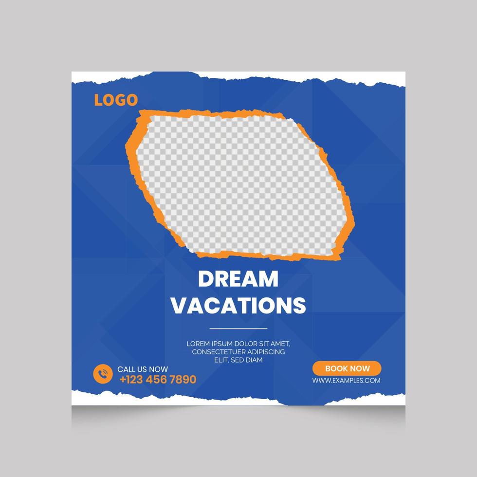 Holiday travel or summer beach traveling social media post banner template vector