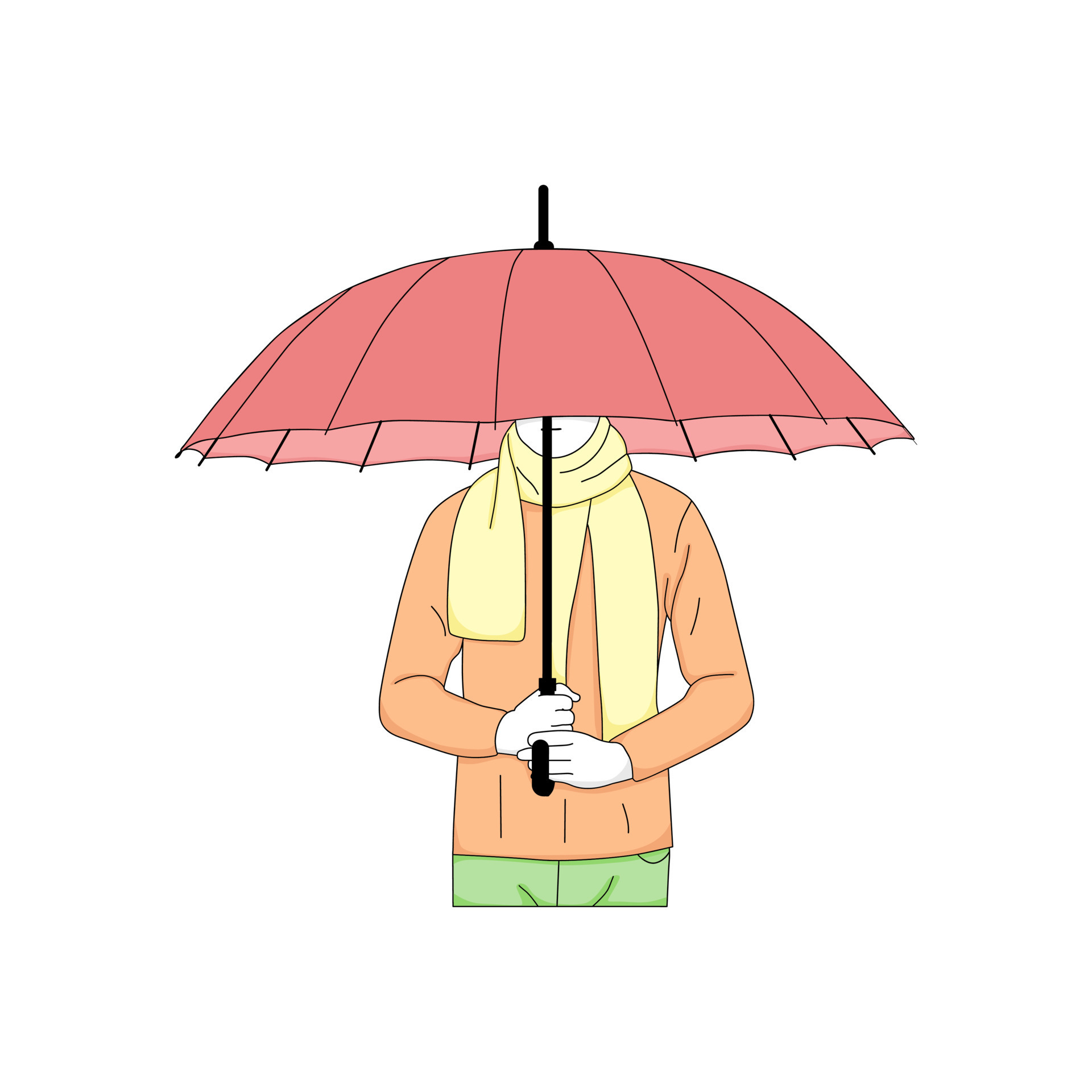 illustration of a person holding an umbrella, people in the rain using