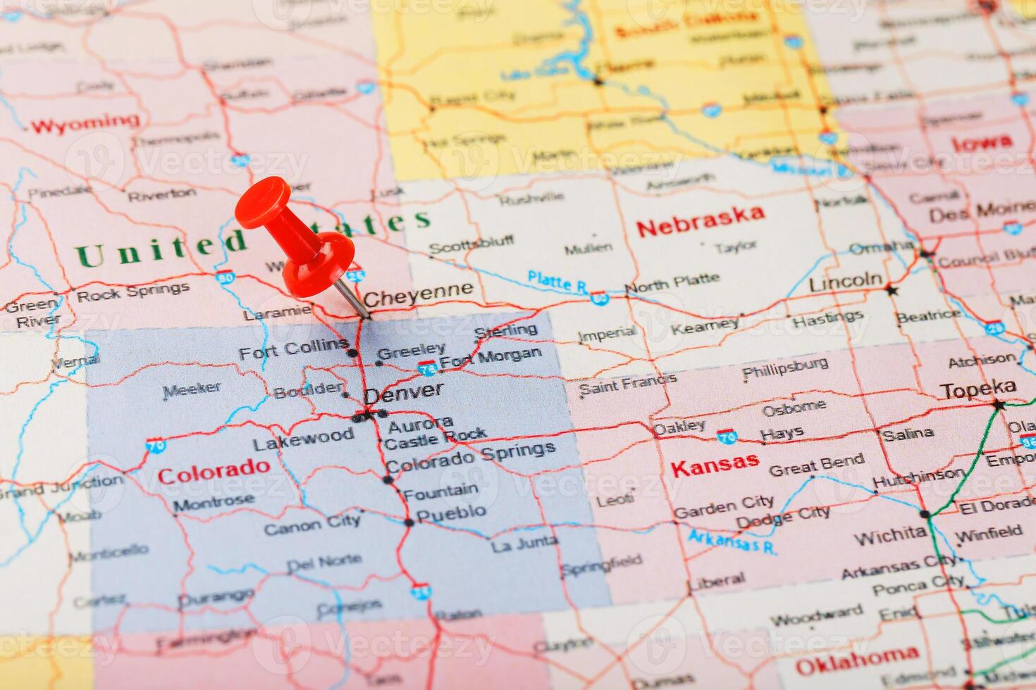 Wyoming Map Stock Photos Images And Backgrounds For Free Download Red Clerical Needle On A Map Of United States Wyoming And The Capital Cheyenne Close Up Map Of Wyoming With Red Tack Us Map Pin Photo