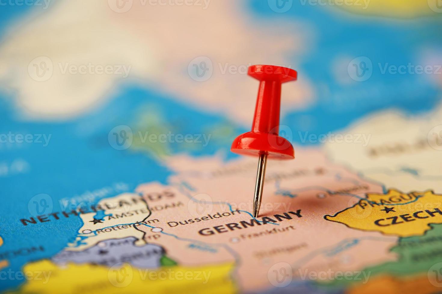 The red button indicates the location and coordinates of the destination on the map of the country of Germany photo