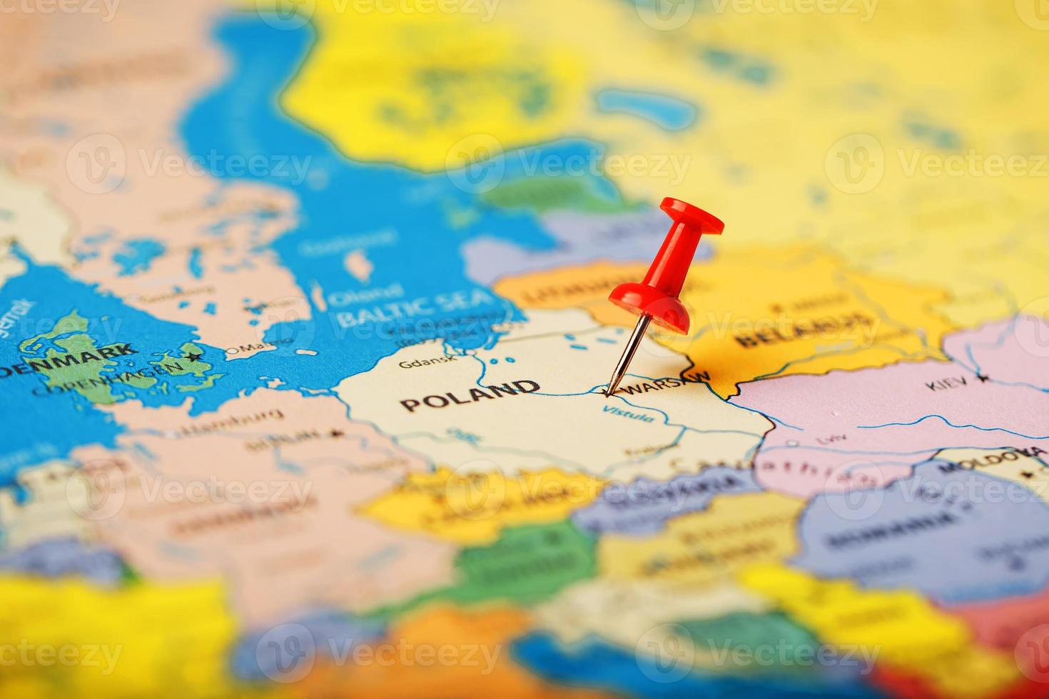 The location of the destination on the map Poland is indicated by a red pushpin photo