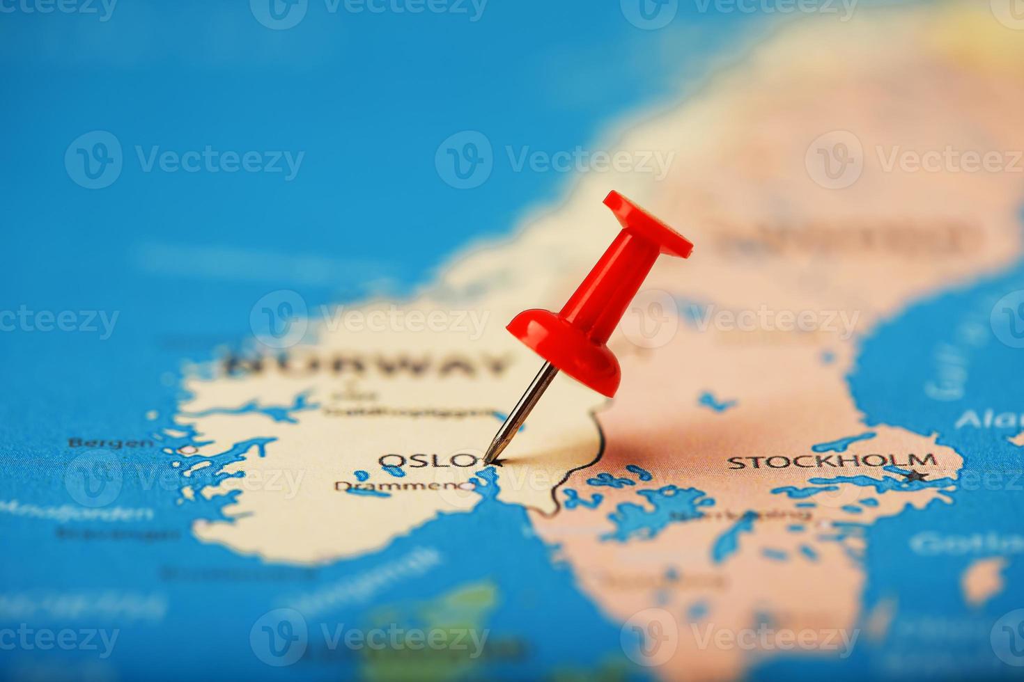 Multi-colored buttons indicate the location and coordinates of the destination on the map of Norway photo