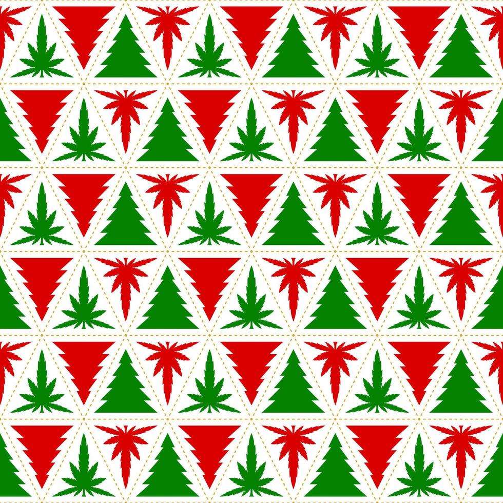 hojas de marihuana y patrones sin fisuras del árbol de navidad vector