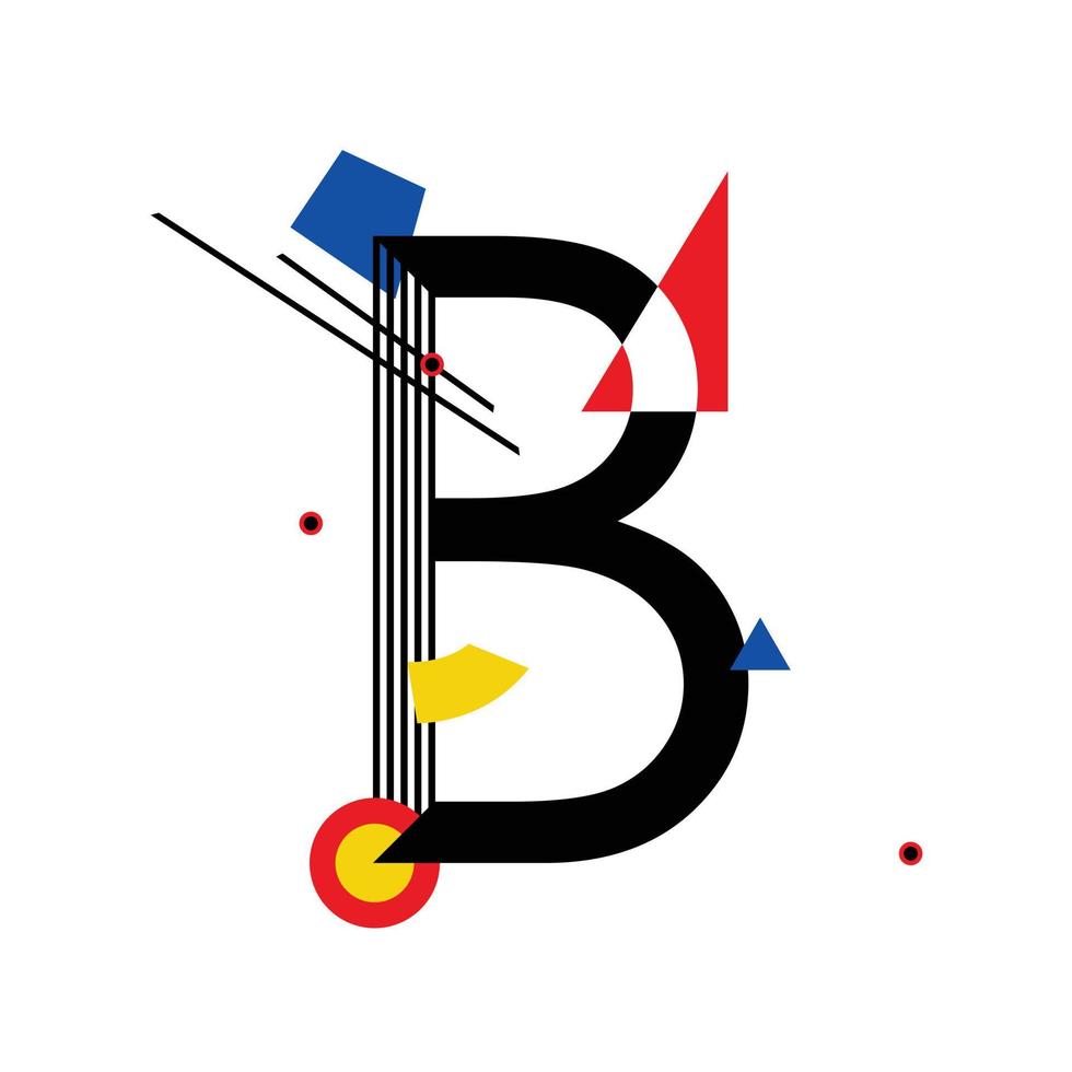 letra mayúscula b compuesta de formas geométricas simples, en estilo suprematismo vector