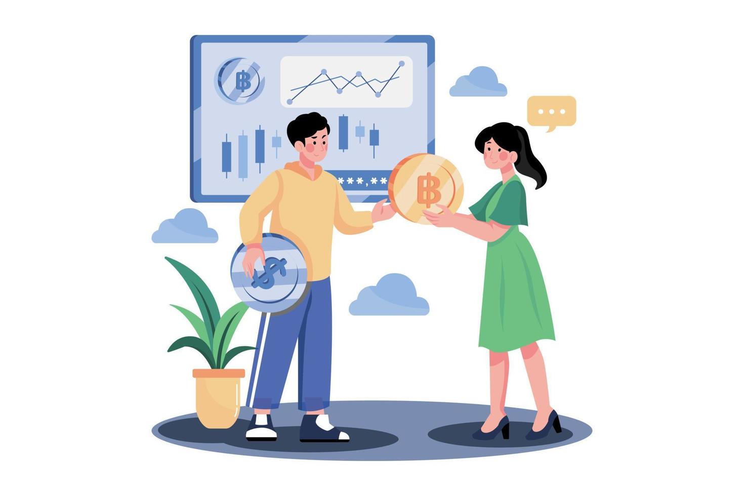 Trading Cryptocurrencies Illustration concept on white background vector