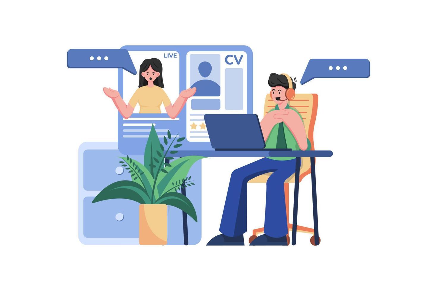 Online Job Interview Illustration concept. A flat illustration isolated on white background vector