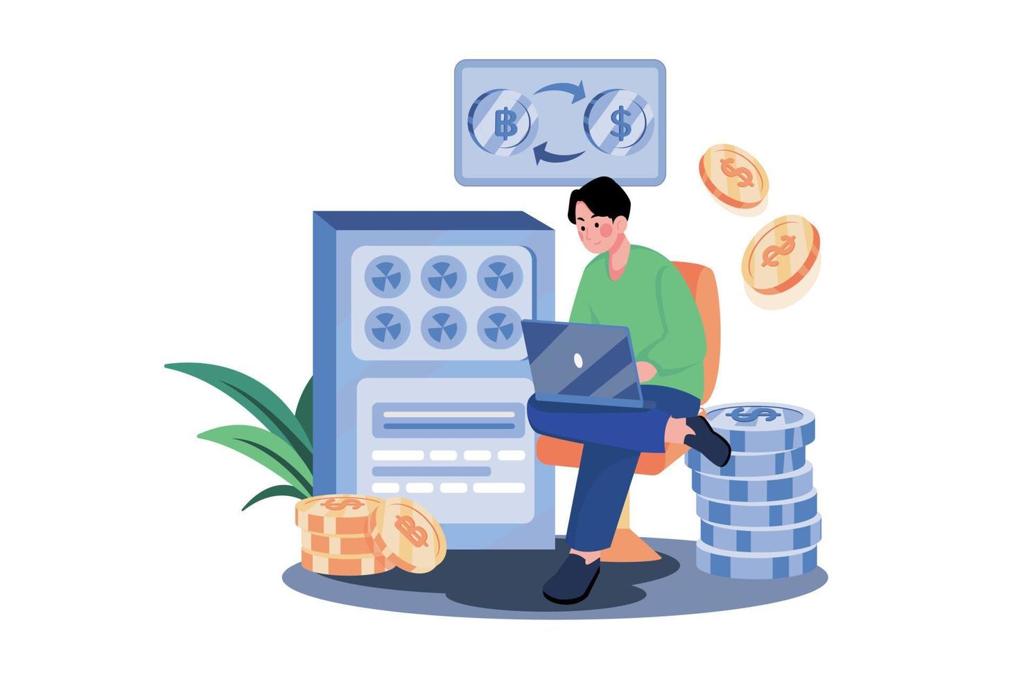 Mining and Trading Cryptocurrency Illustration concept on white background vector