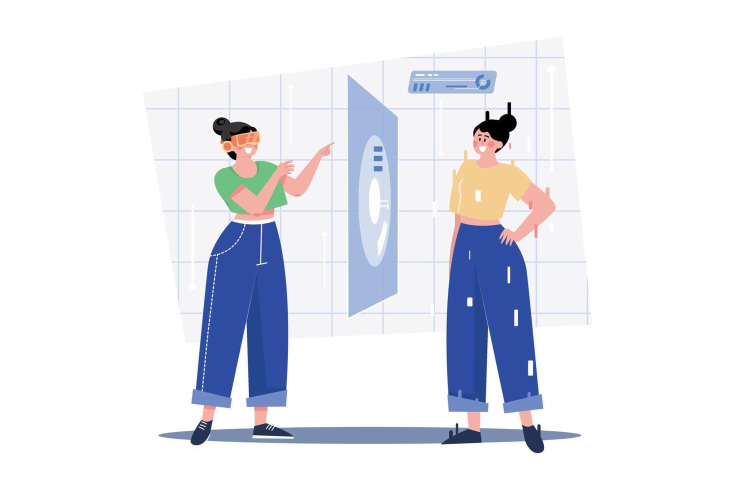 Woman Creating Metaverse Avatar Illustration concept. A flat illustration isolated on white background vector