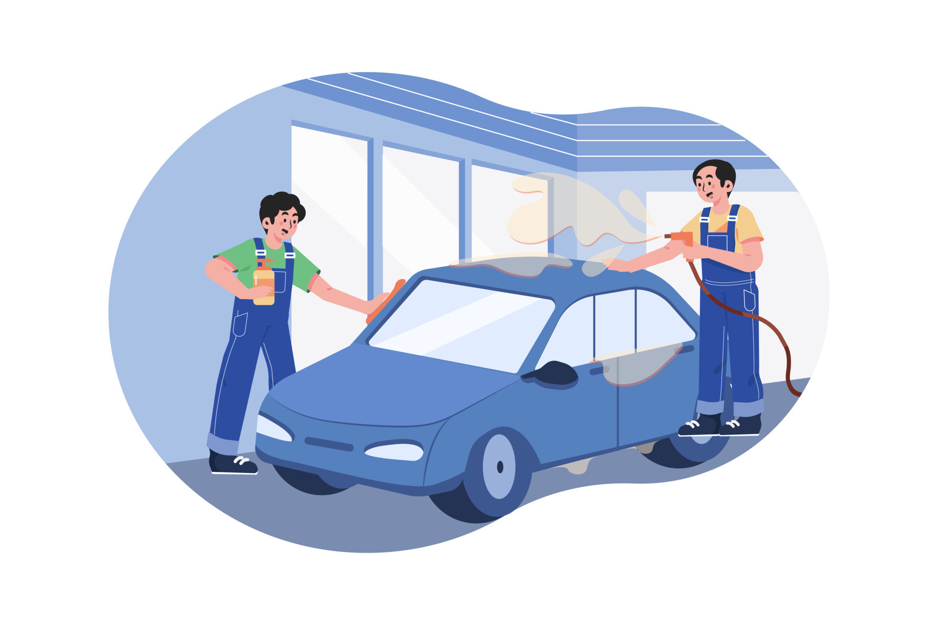 Full Service Car Wash Illustration concept. A flat illustration