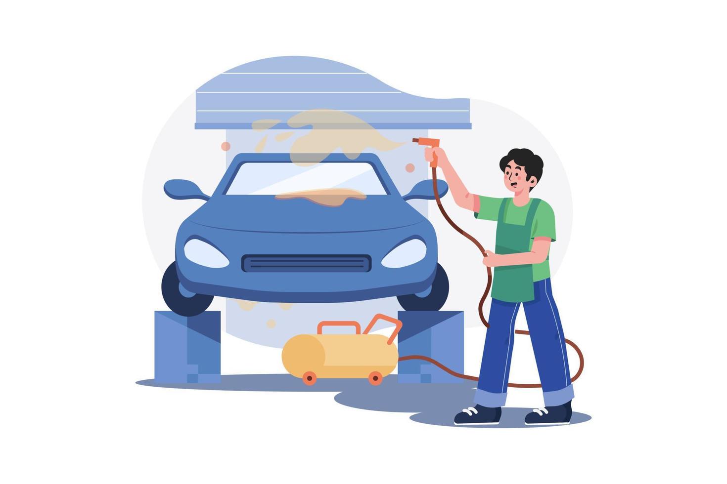 concepto de ilustración de autoservicio de lavado de autos. una ilustración plana aislada sobre fondo blanco vector