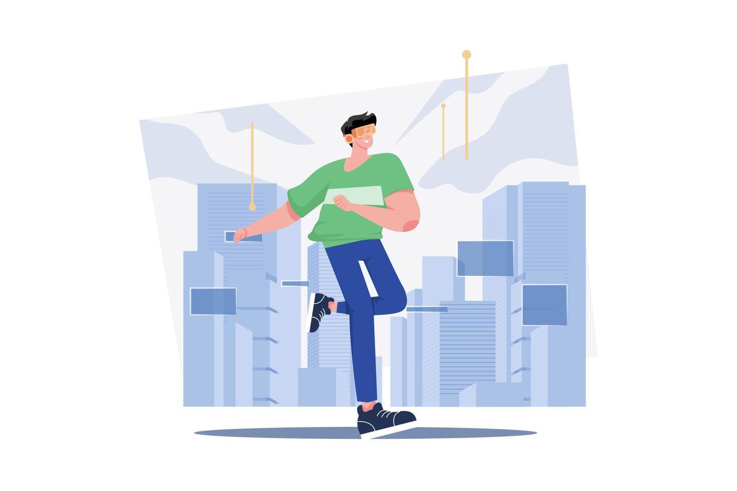 Man Experiencing Metaverse City Illustration concept. A flat illustration isolated on white background vector