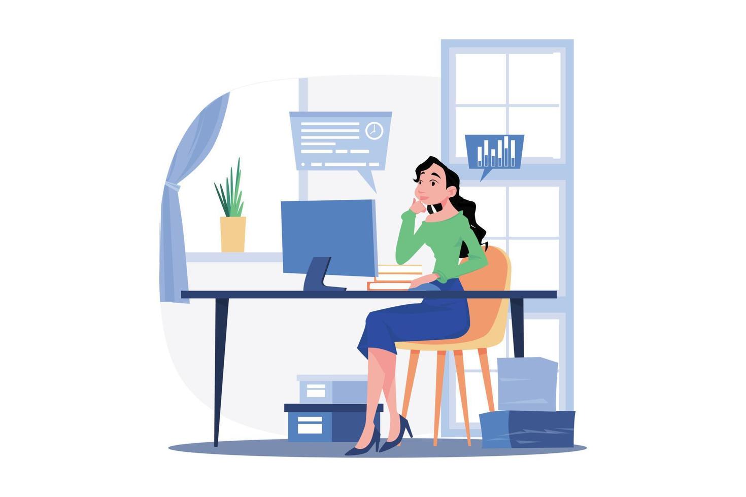 Female Employee Working On A Project vector