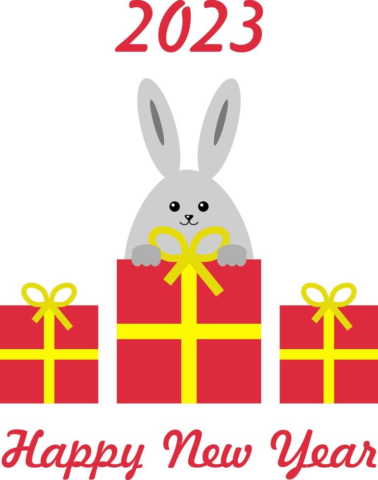 feliz año nuevo 2023, tarjeta de felicitación vectorial con conejo. vector