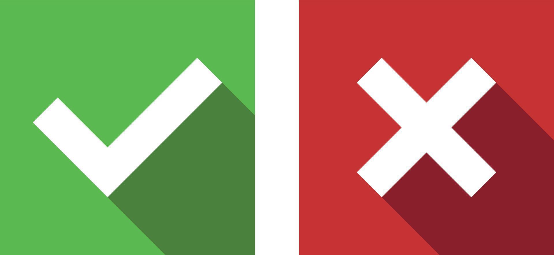 cruz roja y marca de verificación verde, vector