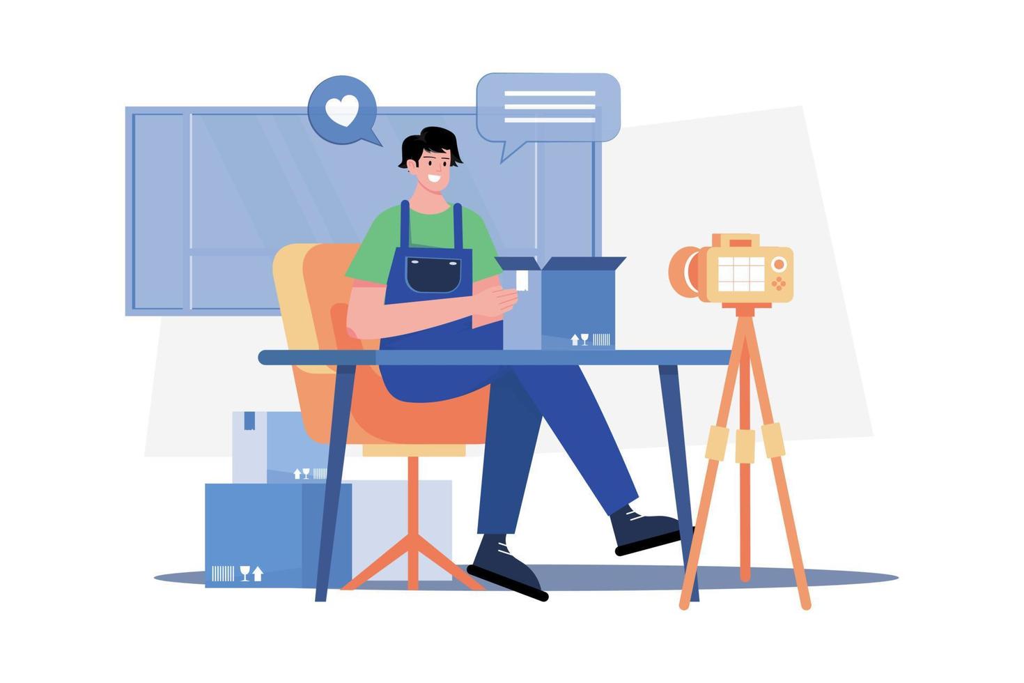 Product Unboxing And Review Illustration concept. A flat illustration isolated on white background vector