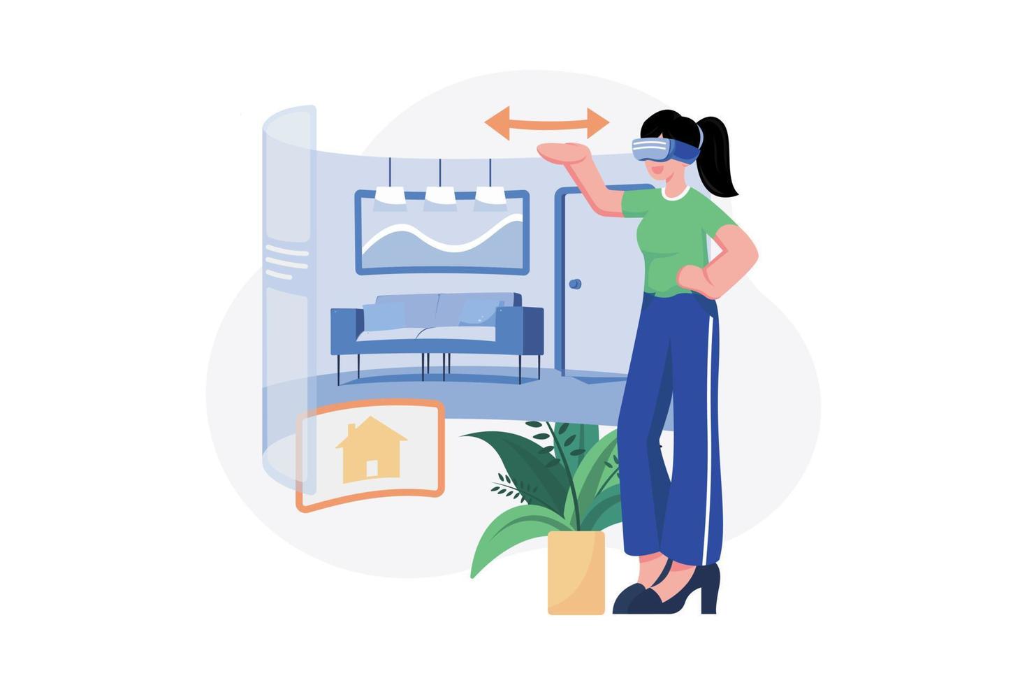 Virtual Home Tour Illustration concept. A flat illustration isolated on white background vector