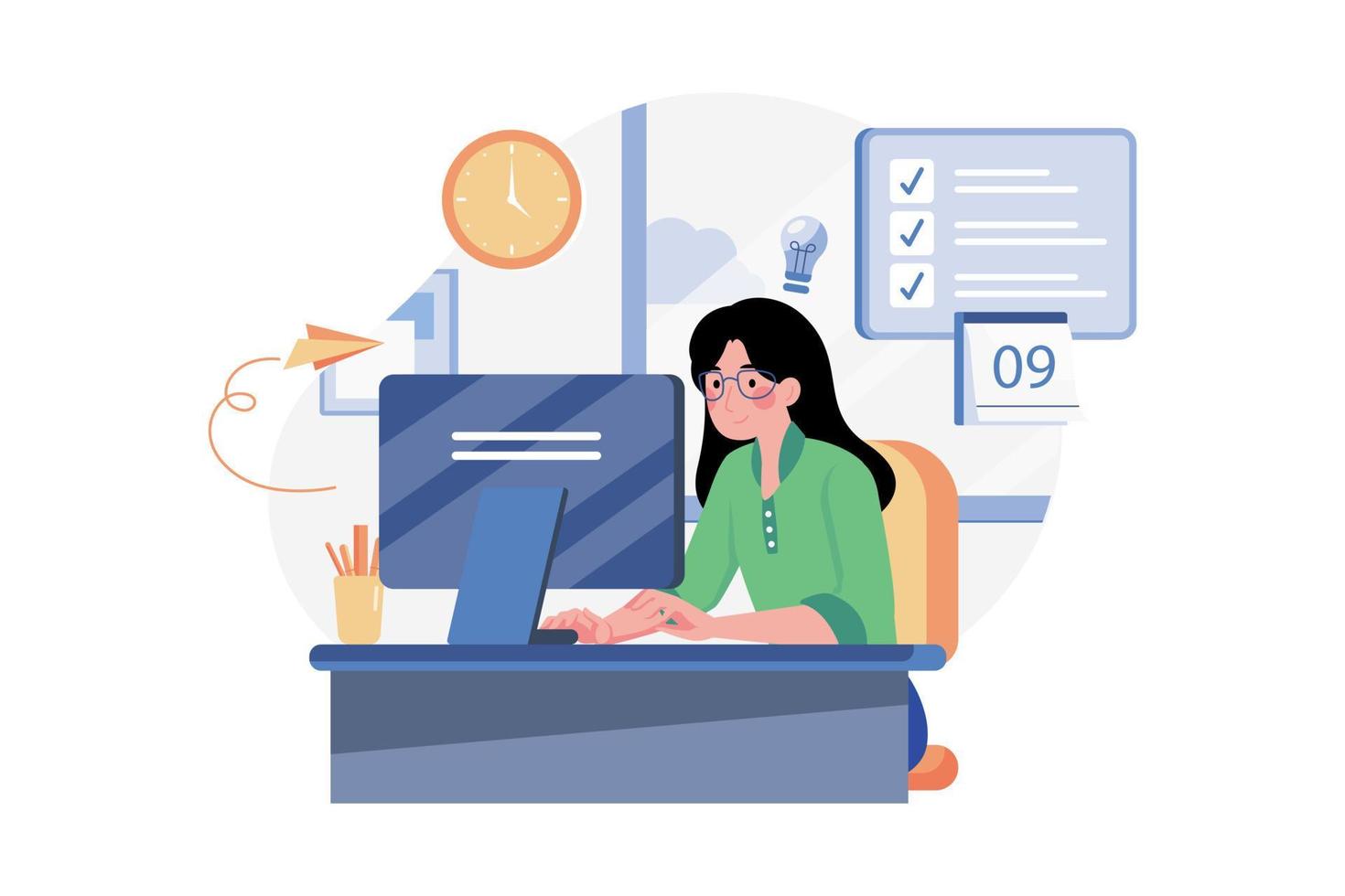 Business Woman With High Productivity Illustration concept. A flat illustration isolated on white background vector