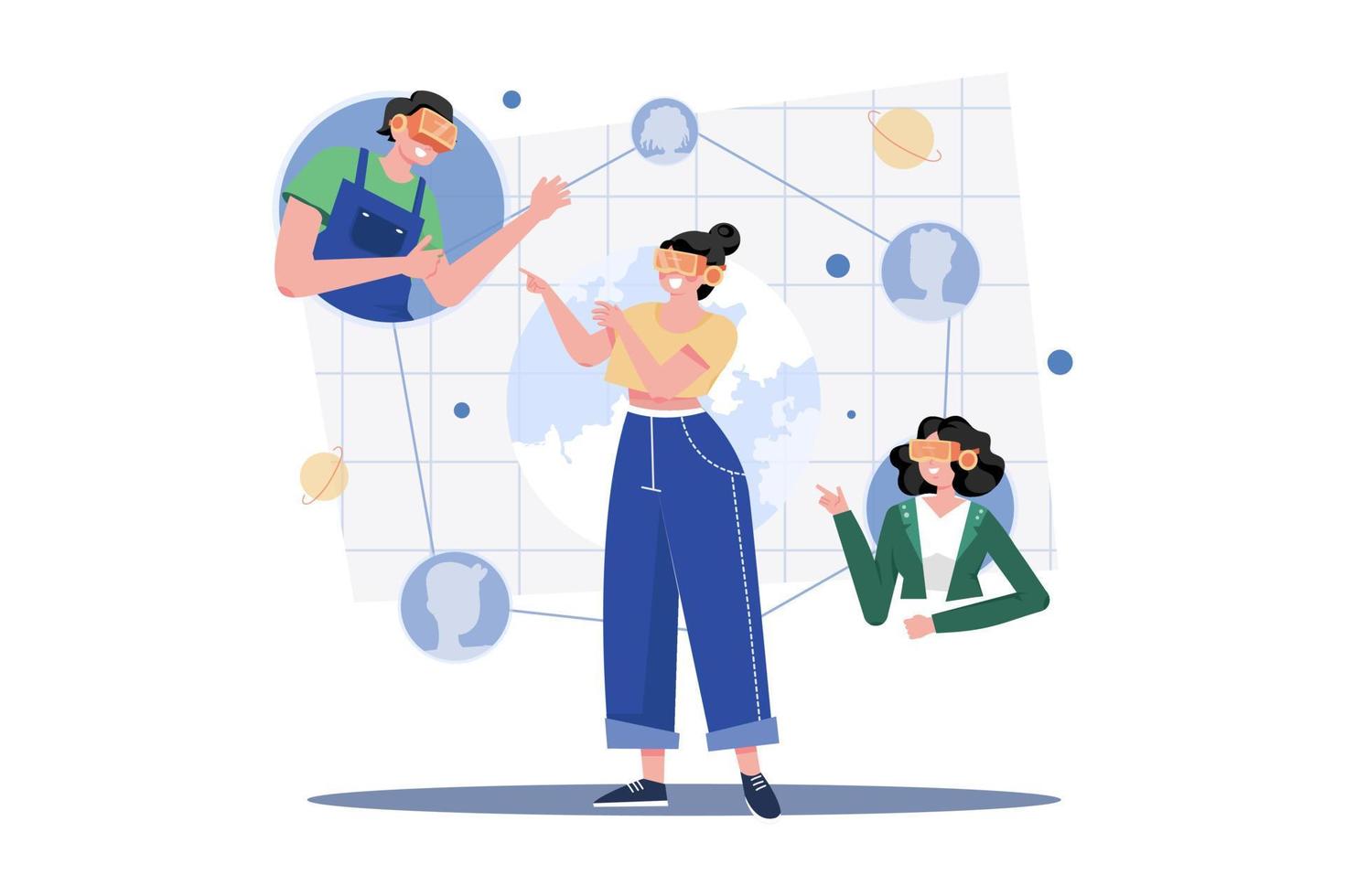 People Connecting In The Metaverse Illustration concept. A flat illustration isolated on white background vector