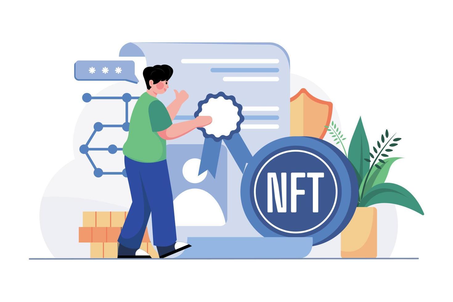 NFT Certificate Illustration concept on white background vector