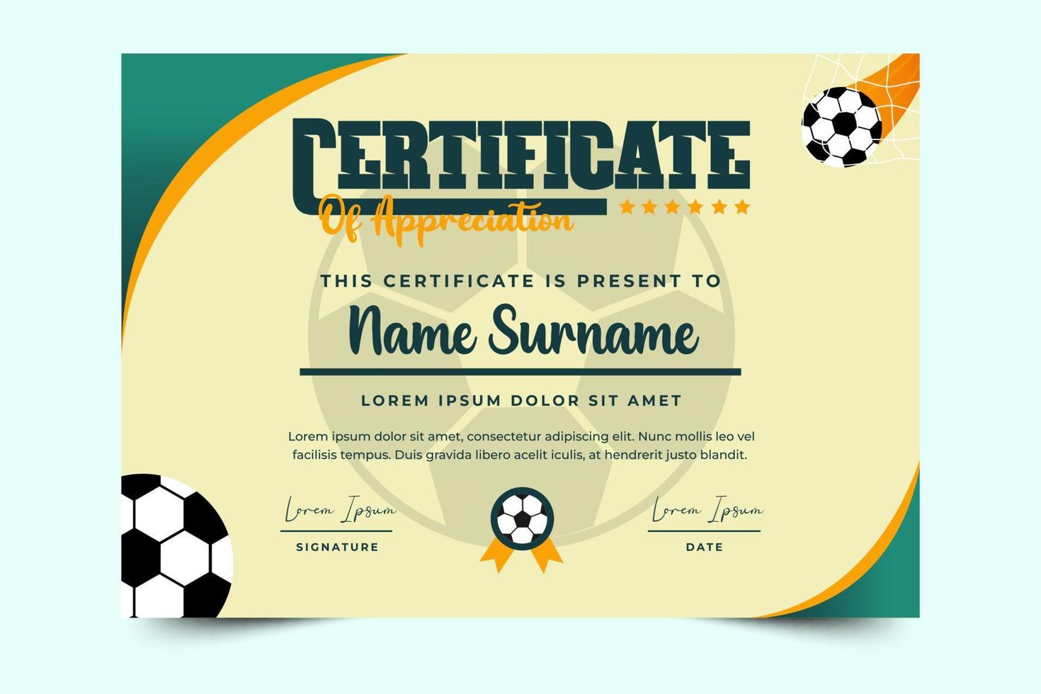 Football tournament sport event certificate design template simple and elegant design vector