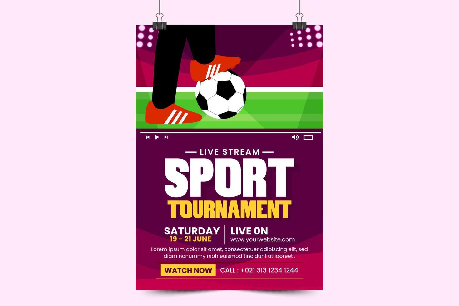 Football tournament sport event poster or flyer design template simple and elegant design vector