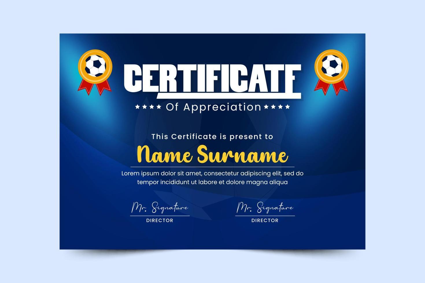 Football tournament sport event certificate design template simple and elegant design vector